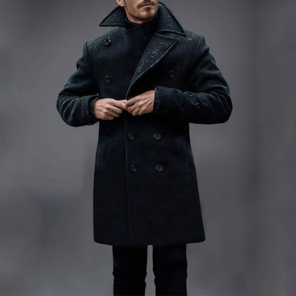 KIHOUT Fall and Winter Mens Coat Plus Size Men's Fashion Casual Solid Color Buttons Pockets Long Sleeve Hoodless Casual Outwear Trench Coat