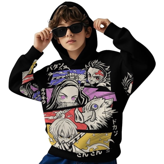Demon Slayer Kids Hoodie Cozy Hooded Sweatshirt Long Sleeve Sweater Tops Pullover Hoodies Boys Girls 6-8Y