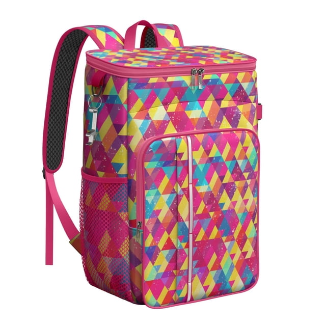 Abstract Geometric Insulated Backpack Cooler 20L - Leakproof Picnic & Beach Cooler Bag - Pop Art Design with High-Capacity Storage