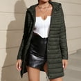thumbnail image 5 of Women Solid Hooded Mid-Length Puffer Coat, Long Sleeve Zip & Button Quilted Jacket with Side Pockets Winter Outerwear Black M(M), 5 of 9