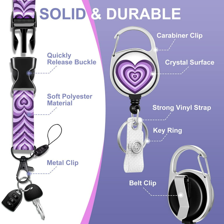 ID Badge Holder with Lanyard and Retractable Badge Reel Clip, Purple Love  Heart Coffee Latte Card Name Tag Lanyard Vertical ID Protector Bage Clips  for Nurse Nursing Doctor Teacher Student 