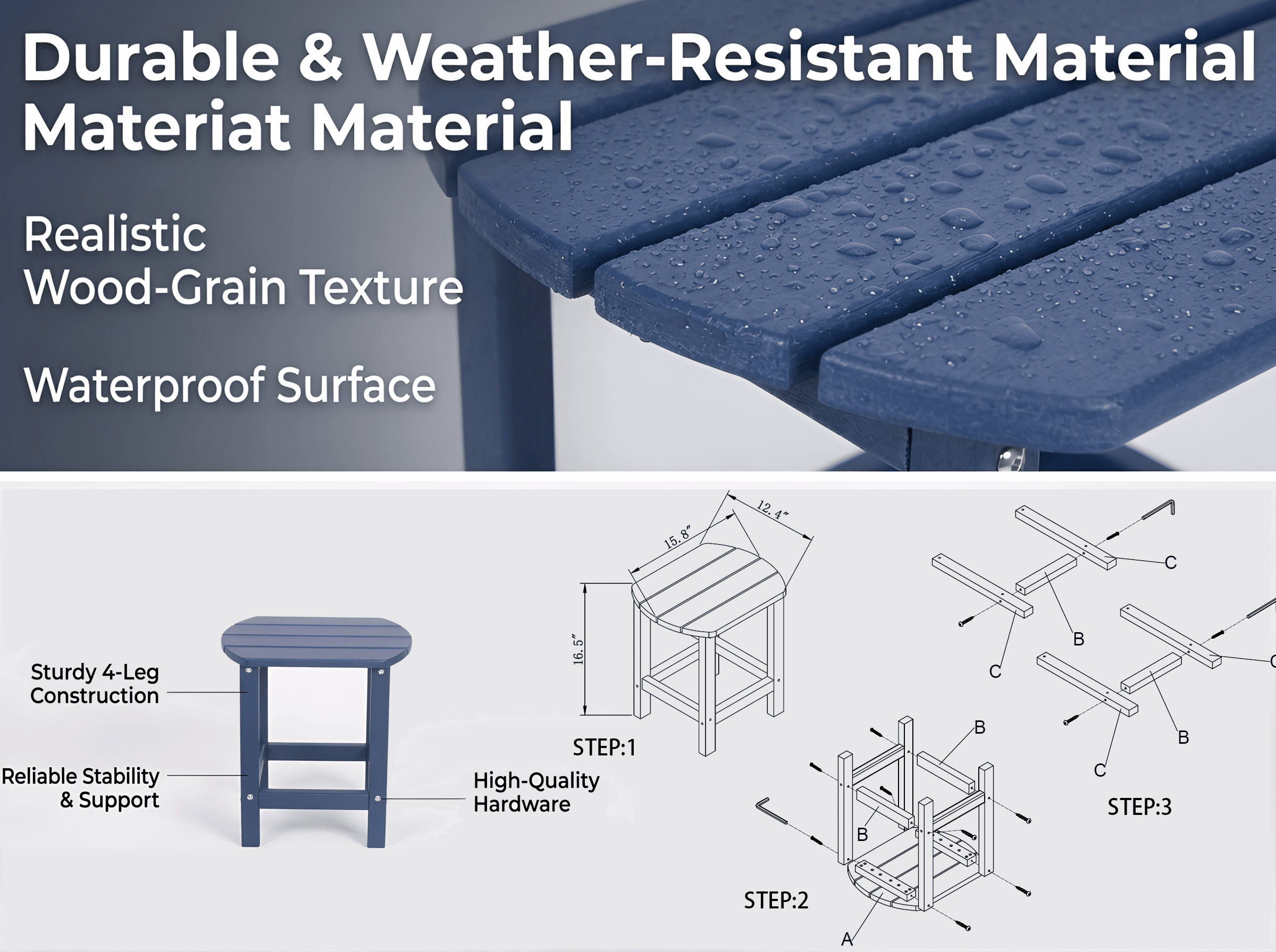 Outdoor Side Table, Patio Side Table, HDPE End Tables for Backyard Pool Porch Garden Lawn