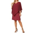thumbnail image 2 of INSPIRE CHIC Women's Fall Dresses 3/4 Sleeve V Neck Chiffon Cape Overlay Knee Length Pencil Dress L Wine Red, 2 of 6