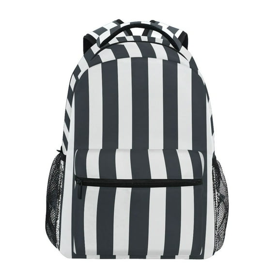 School Backpack Lightweight Multipocket College High Middle Student Bag 15L Dark Gray and White Striped