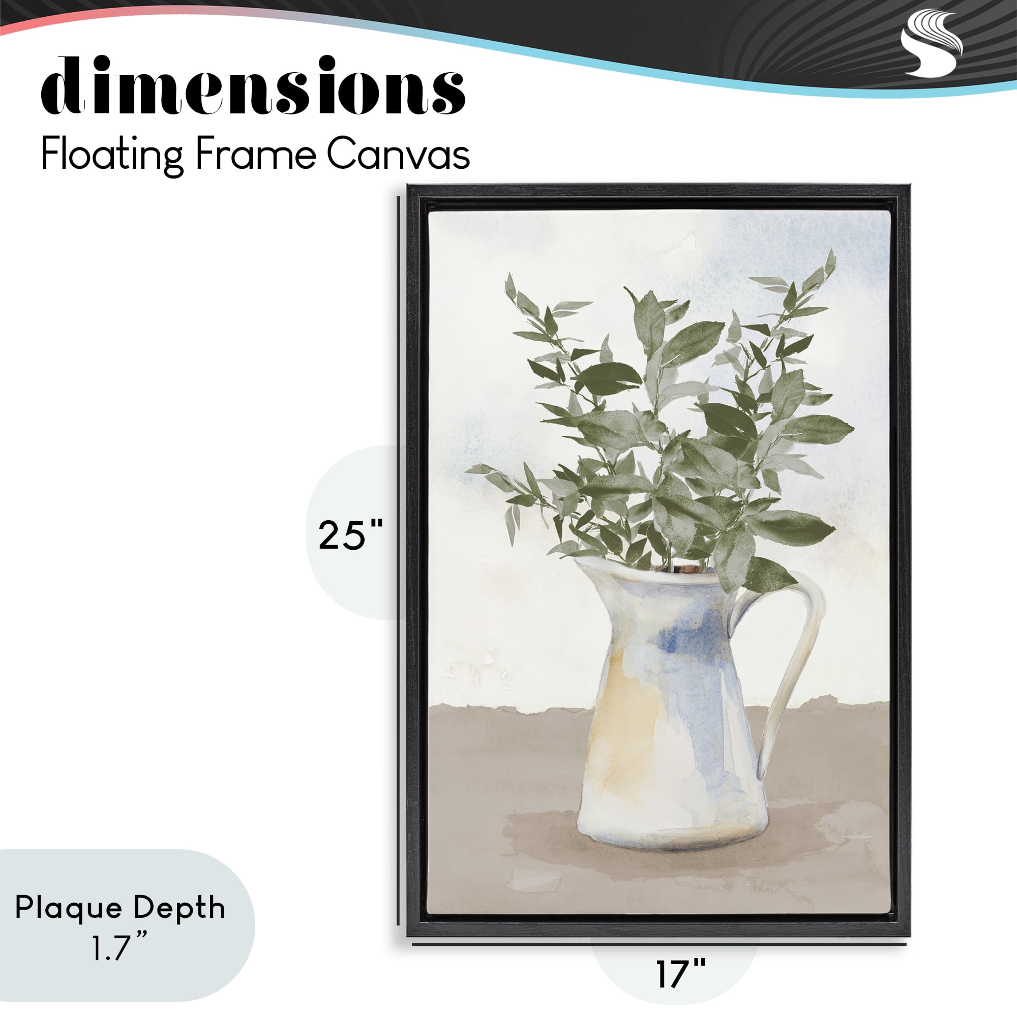 Stupell Industries Eucalyptus Botanicals Vase Black Framed Floater Canvas Wall Art, design by Lanie Loreth