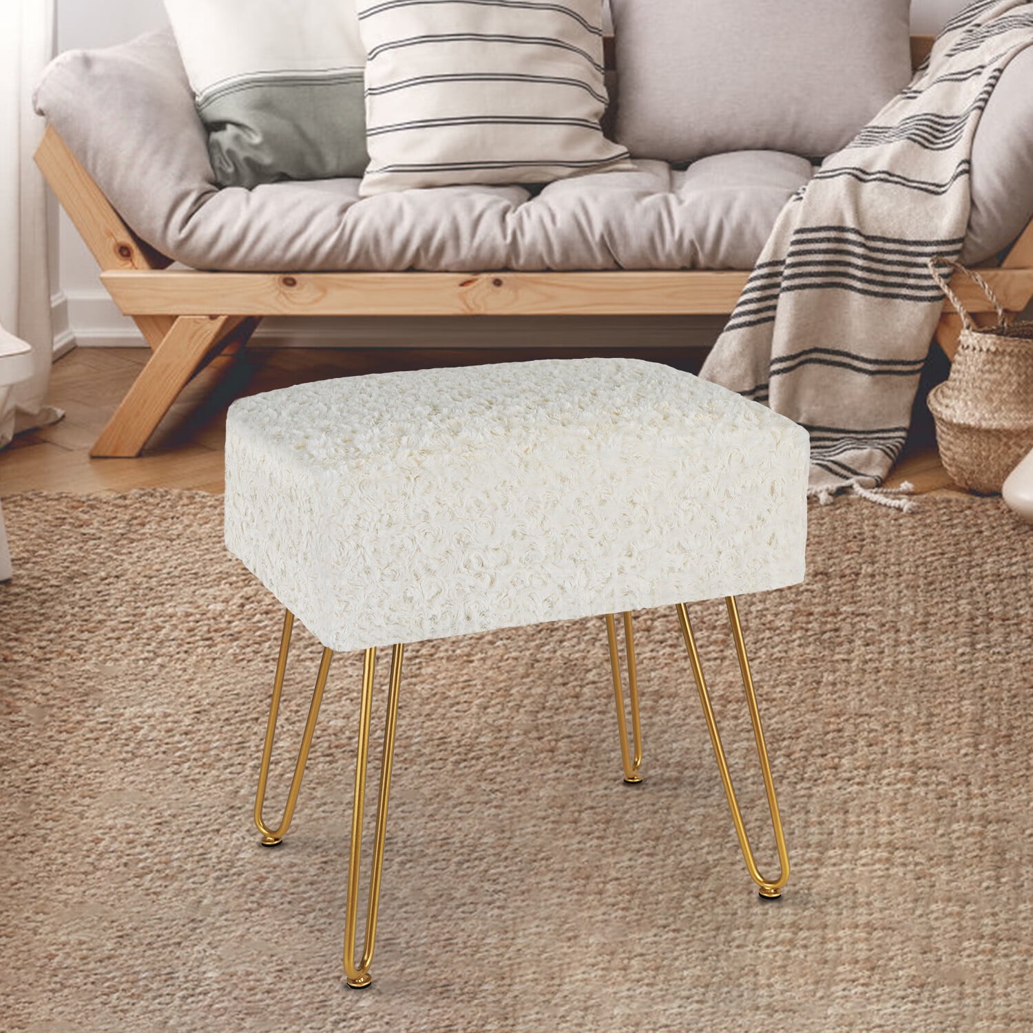 CPFurnitureStar Small Footstool Ottoman Velvet Soft Footrest Ottoman with  Wood Legs Sofa Footrest Extra Seating for Living Room Entryway Bedroom