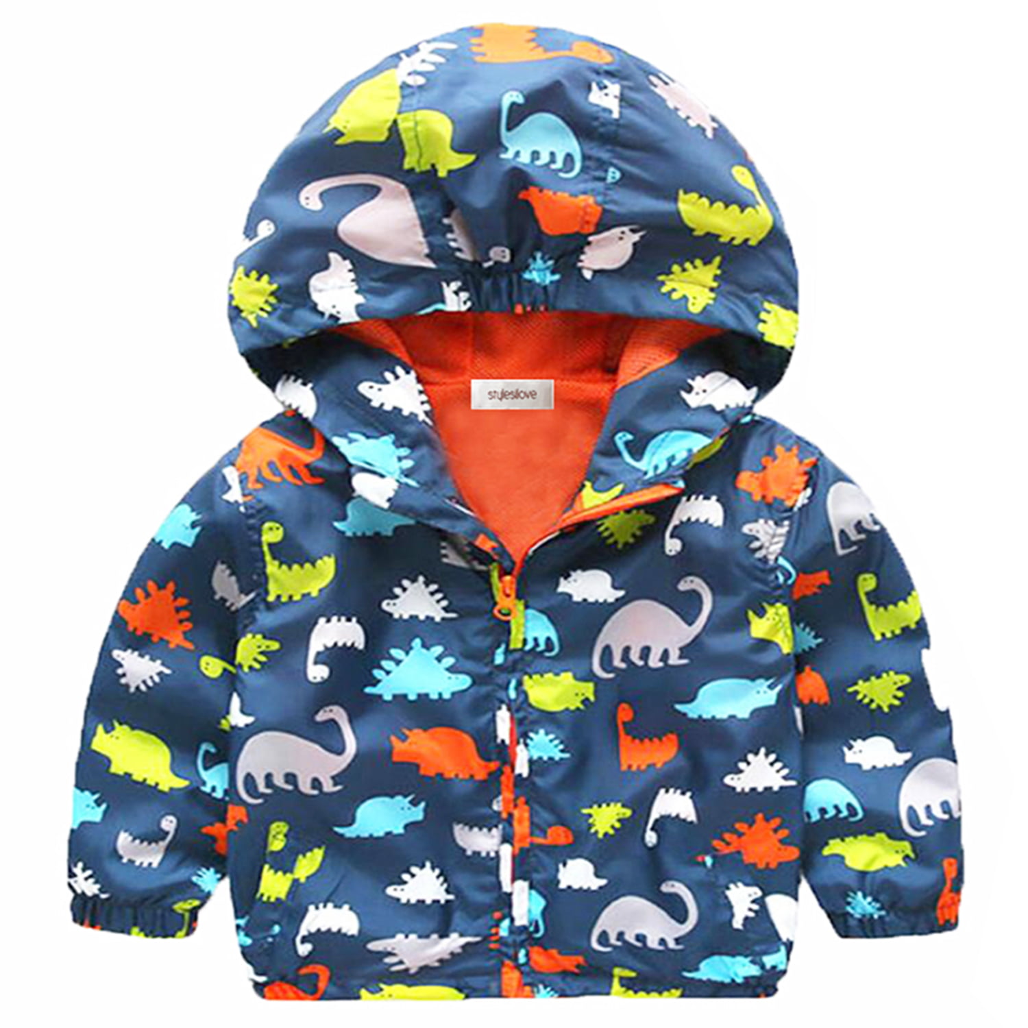 Toddler Boy Cartoon Dinosaur Lightweight Windbreaker Hooded Jacket ...