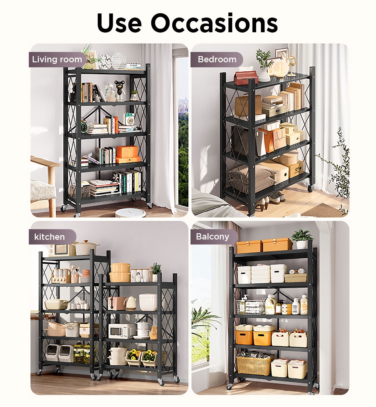 Joybos 5-Shelf Heavy Duty Metal  Storage Shelves with Wheels and Privacy Curtains, No Assembly Organizer Wire Shelf Rack for Kitchen, Basement, Pantry