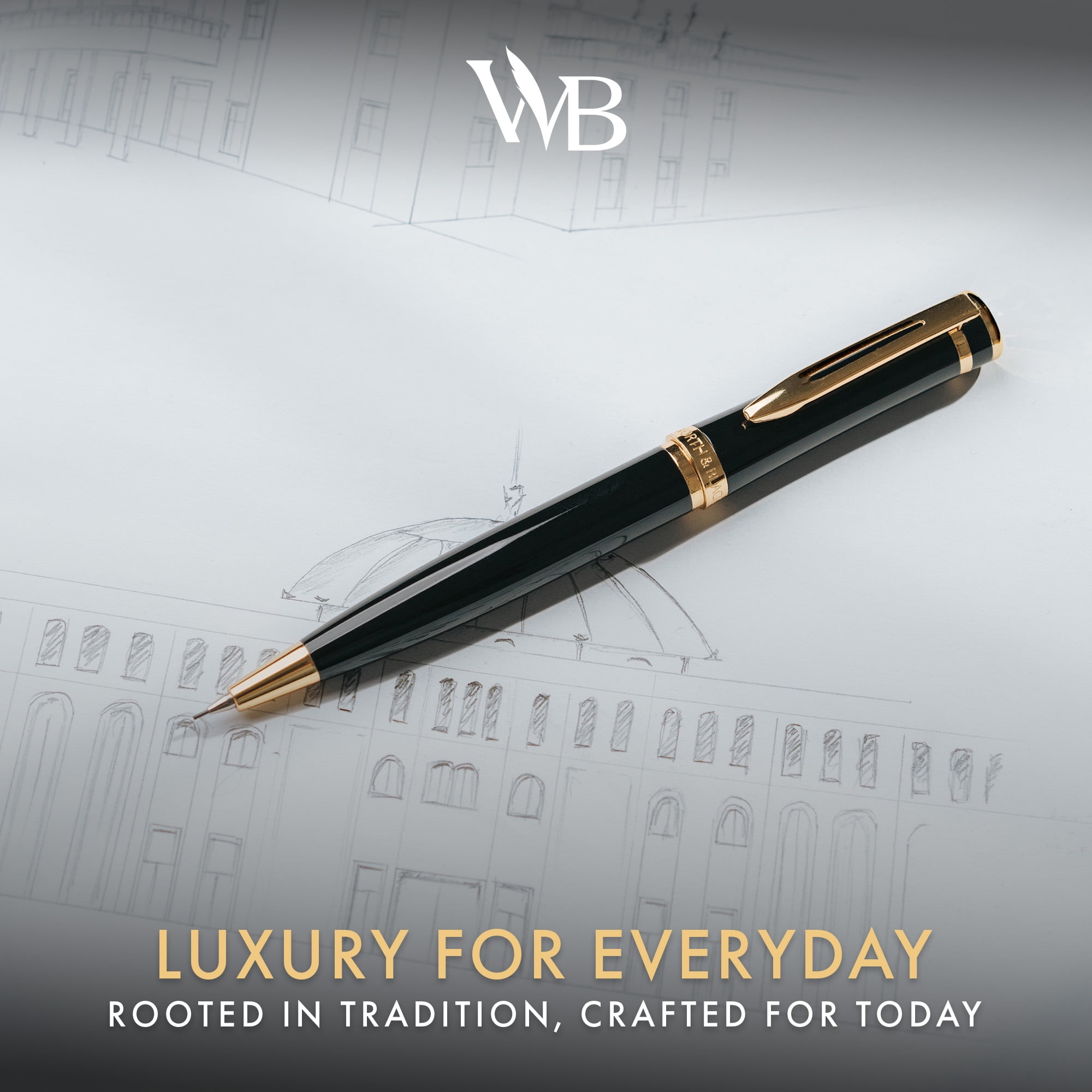 Wordsworth & Black Luxury Erudite Mechanical Pencil Set- Refillable Pencil, Gift Case; Journaling, Calligraphy, Drawing, Smooth Writing [Black Gold]