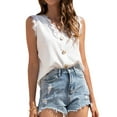 thumbnail image 3 of Women Buttons Lace Stitching V Neck Sleeveless Summer Shirt, 3 of 7