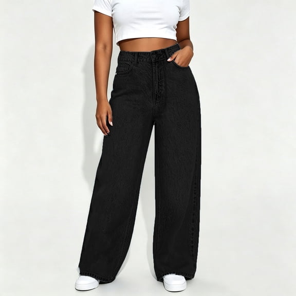 Ynynloco Women's High Waisted Wide Leg Straight Jeans Buttoned Loose Zimbaplatinum Denim Pants with Pocket