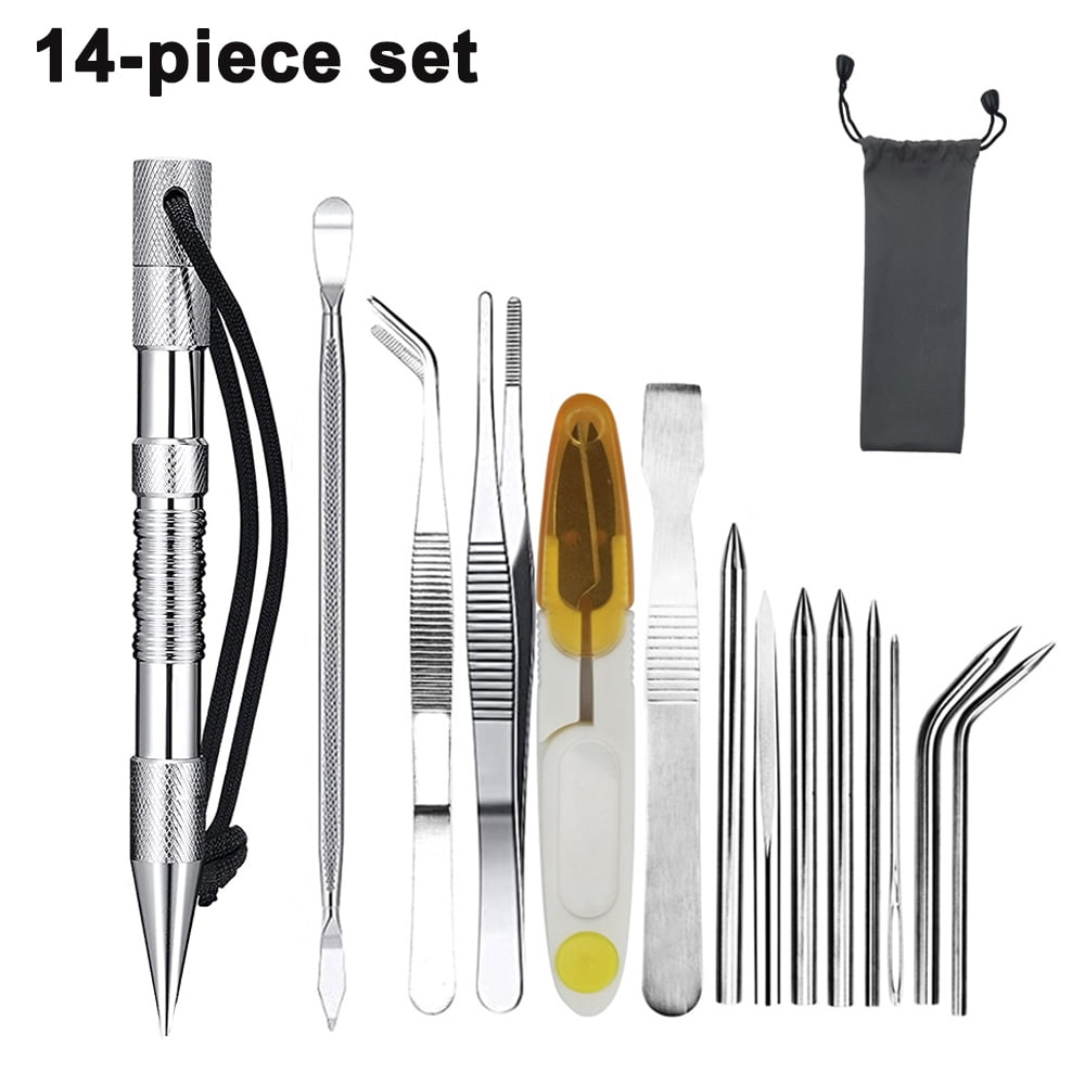 14 Pcs Paracord Needle Set, Paracord Fid Lacing Needles And Smoothing Tool,  Stainless Steel Tweezers, Scissor With Bag Suitable For Diy Craft Supplies