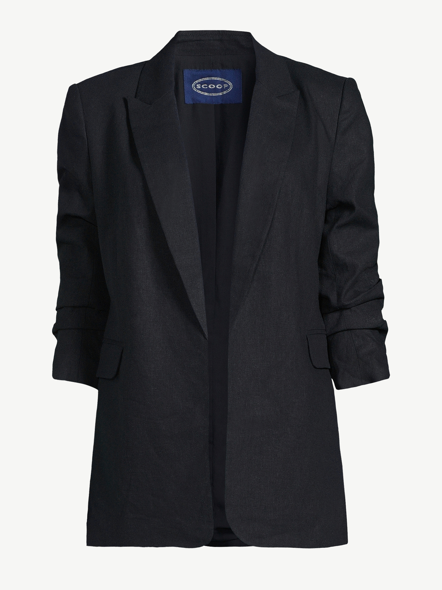 Scoop Women's Linen-Blend Open Front Blazer with Tie Back and 3/4 Scrunch Sleeves - image 2 of 5