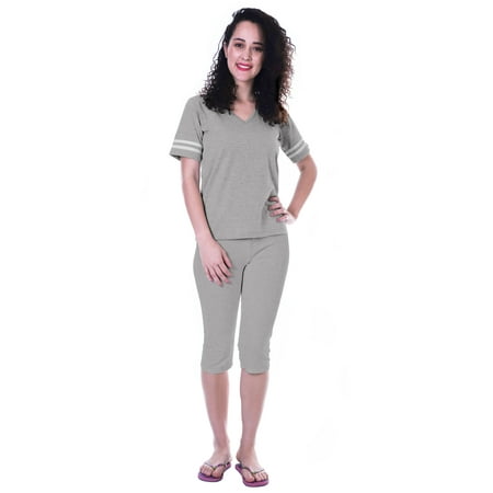

Moomaya Womens Plain Nightwear Set w/ Capri Cotton Sleepwear 2 Pcs Nightdresses-Z25