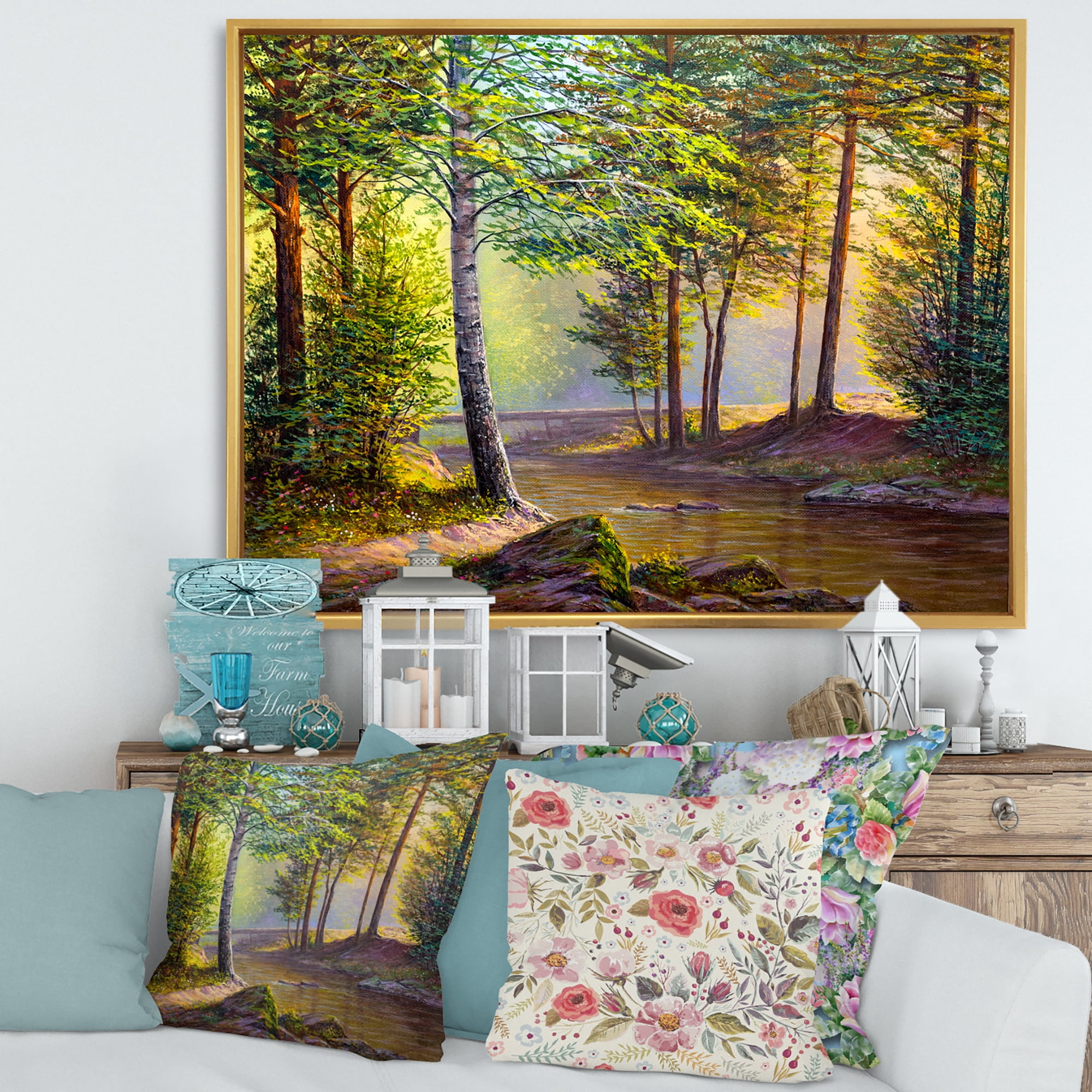 Designart 'Sunrise Glow Through The Awakening Fir Forest' Traditional Framed Canvas Wall Art Print