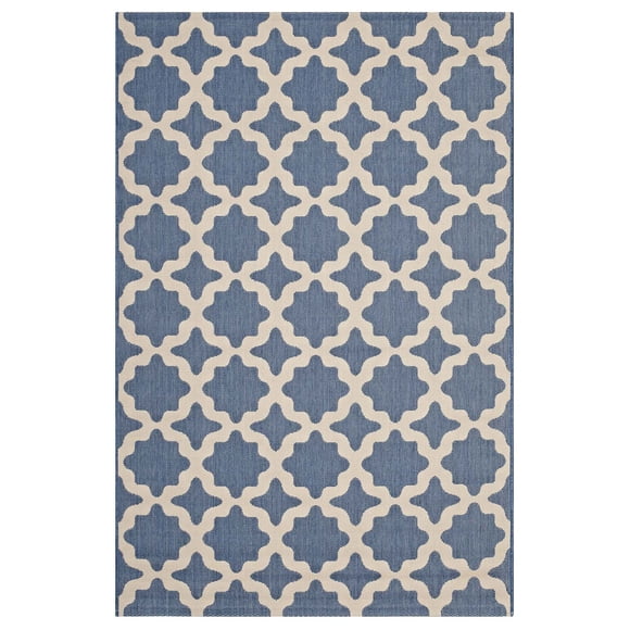 Modway Cerelia Moroccan Trellis 8 x 10 Foot Indoor Outdoor Rug, Blue/Beige