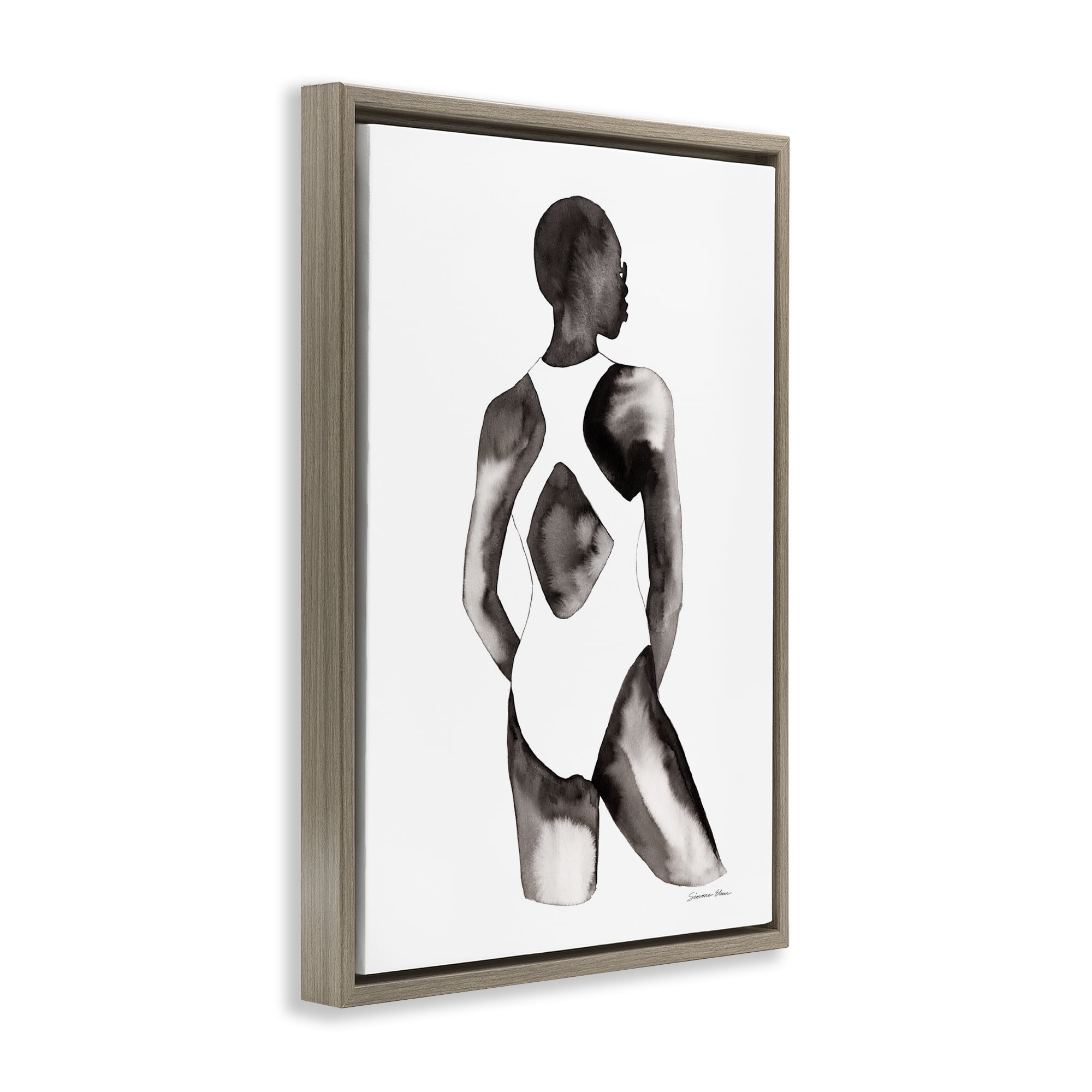Stupell Industries Beach Day Swimsuit Silhouette Brown Framed Floater Canvas Wall Art, design by Simone Elum