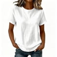 thumbnail image 2 of Qulqfy Short Sleeve Summer Shirts for Women Cotton Linen Casual Crew Neck Solid White Spring Womens Tops Summer XXXL, 2 of 7