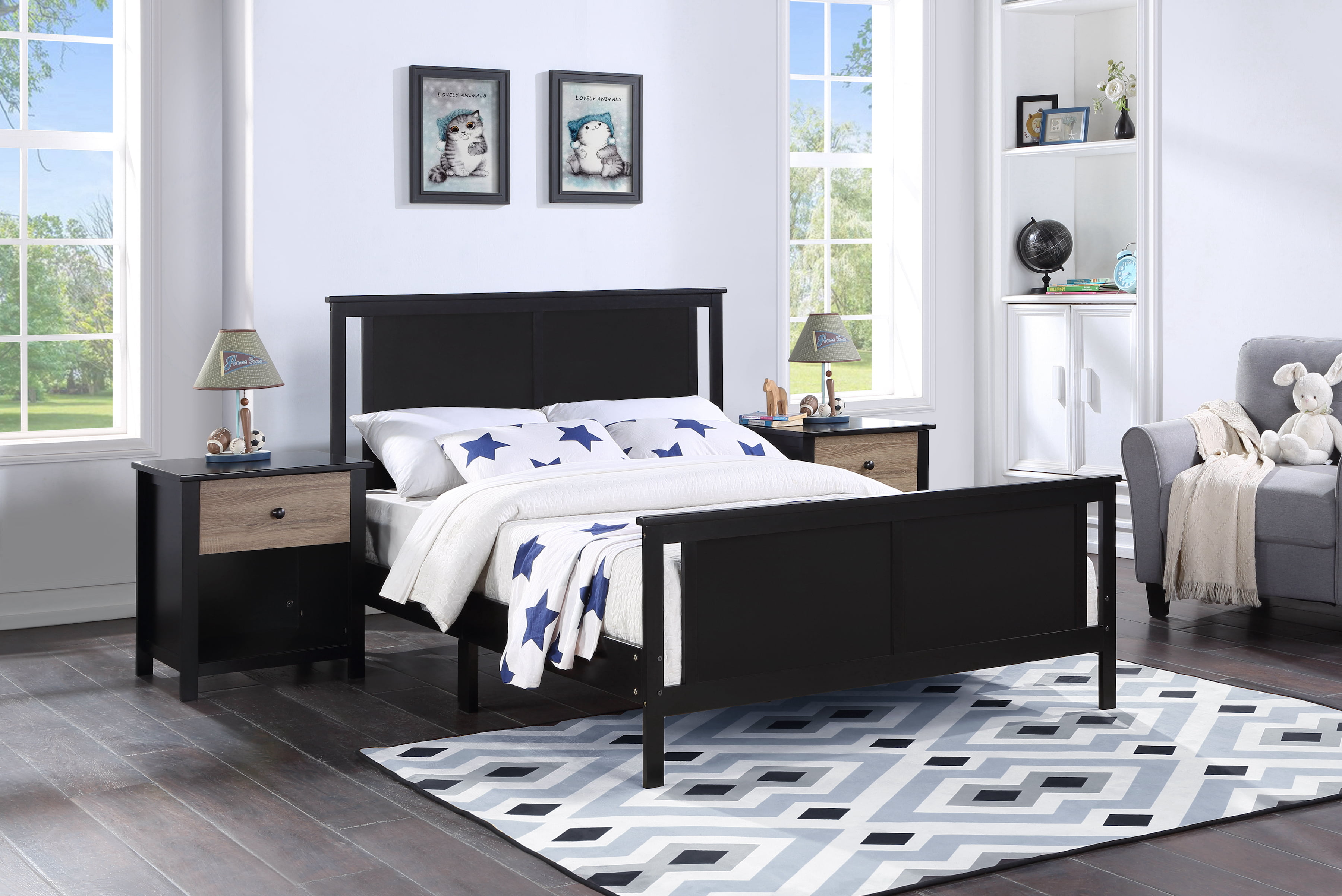 Olive & Opie Connelly Full Bed Black/Vintage Walnut
