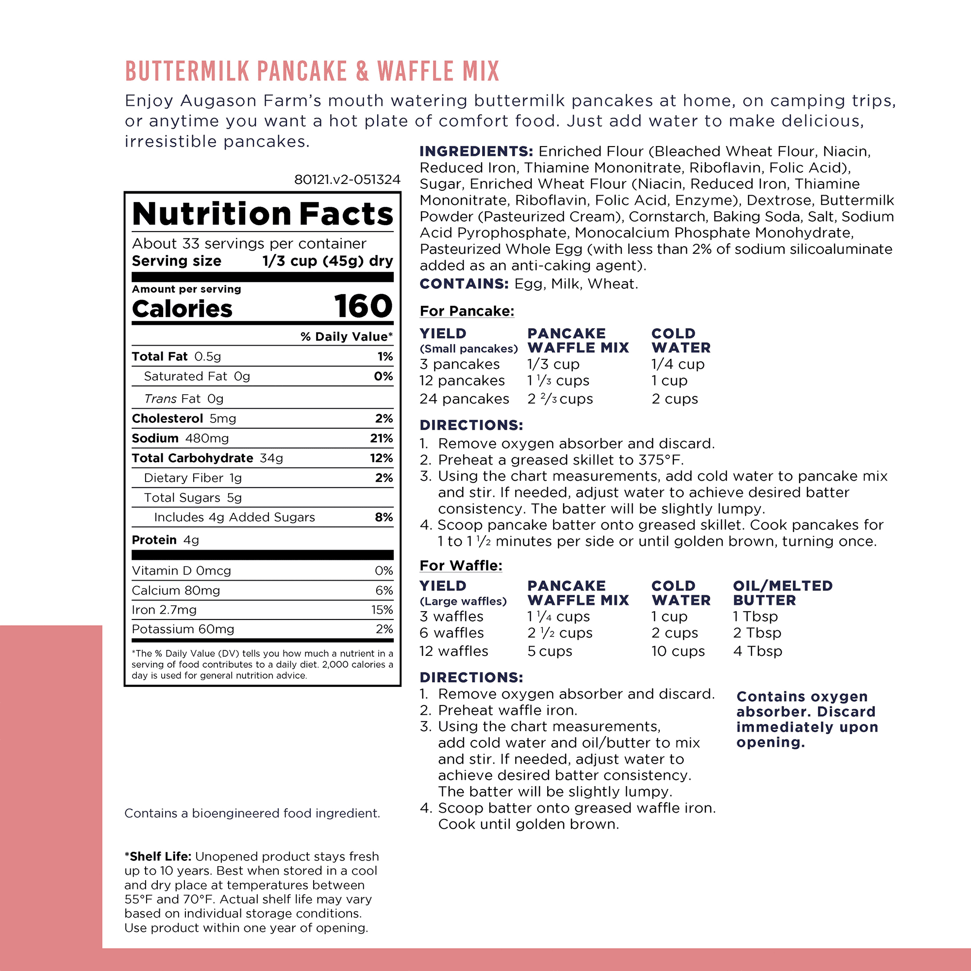 (6 pack) Augason Farms Buttermilk Pancake and Waffle Mix Can Emergency Food Supply, 33 Servings, 10 Year Shelf Life - Waffle and Pancake Mix Just Add Water, Instant Breakfast Food