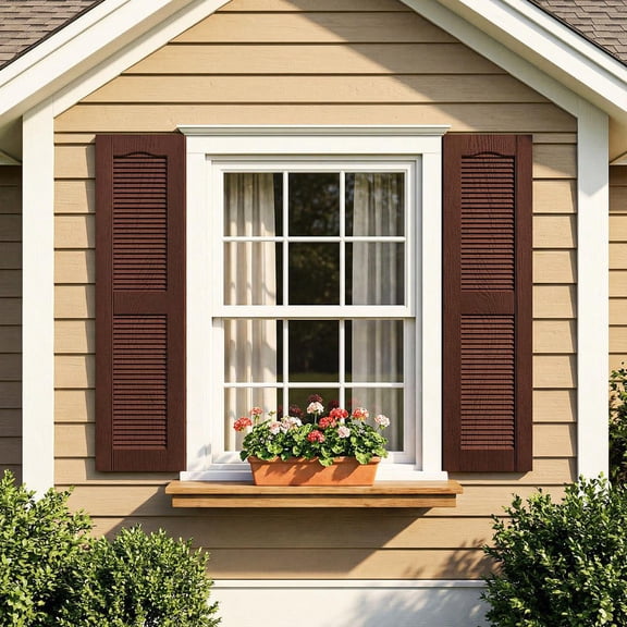 Resenkos Premium Louvered Faux Shutters, Durable, Low-Maintenance Decor for Indoors & Out, 14"x51", Red