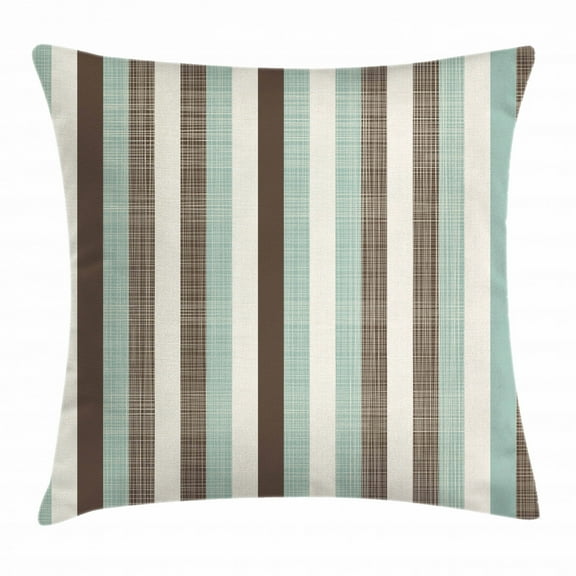 Retro Throw Pillow Cushion Cover, Classical Vertical Stripes Fabric Texture Image Old Fashioned Display, Decorative Square Accent Pillow Case, 18 X 18 Inches, Brown Almond Green Cream, by Ambesonne