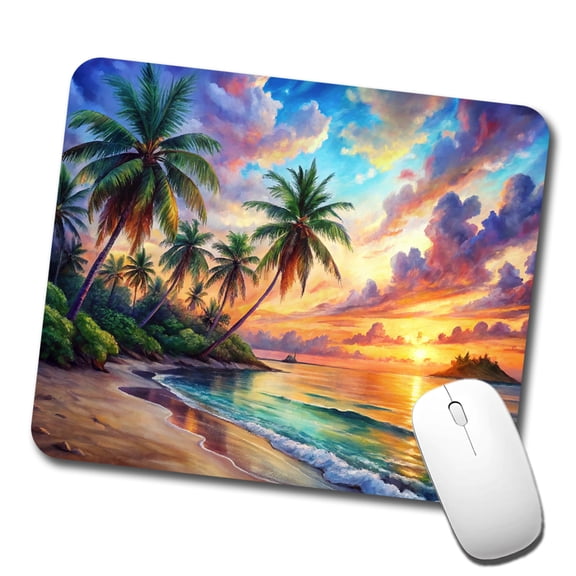 Tropical Beach At Sunset Watercolor Mouse Pad Low Profile Gaming Mat