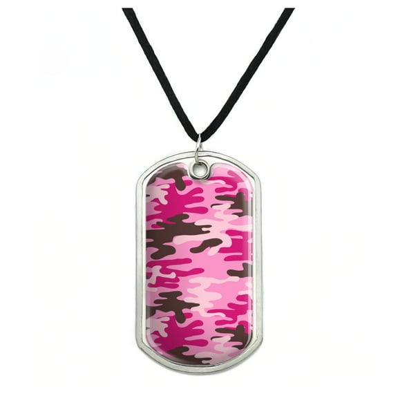Pink Camouflage Military Dog Tag Pendant Necklace with Cord