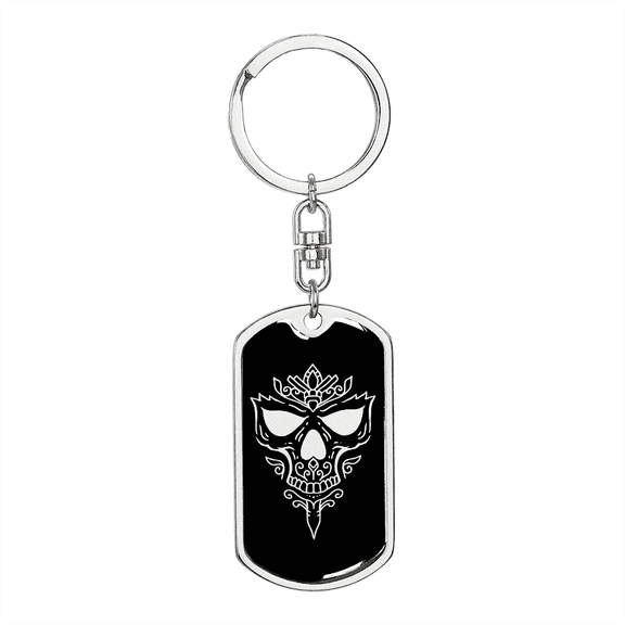 Calavera Mexican Sugar Skull 50 Stainless Steel or 18k Gold Premium Swivel Dog Tag Keychain