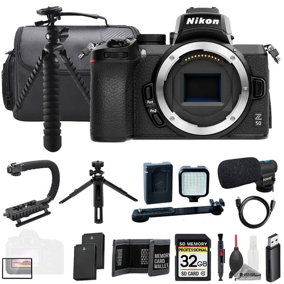 Nikon Z50 (Body)   Mic   32GB   Extra Battery  LED Flash- ULTIMATE Kit (International Version)