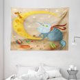 thumbnail image 1 of Kids Tapestry, Cat and Mouse on Crescent Moon Shaped Cheese Cute Paws Toys Kids Children Cartoon, Wall Hanging for Bedroom Living Room Dorm Decor, 80W X 60L Inches, Multicolor, by Ambesonne, 1 of 2