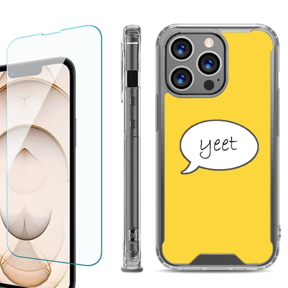 Shockproof Bumper Phone Case for iPhone 13 Pro Max, with Tempered Glass Screen Protector, by OneToughShield ® - Yeet