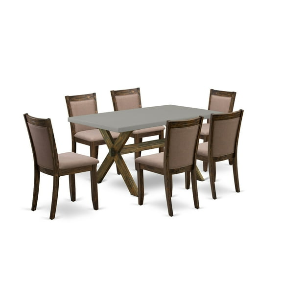 X796MZ748-7 7Pc Dining Set - Rectangular Table and 6 Parson Chairs - Multi-Color Color