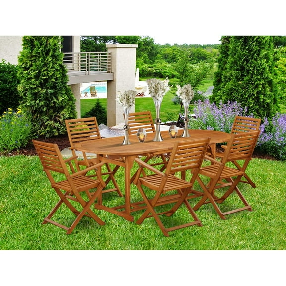 East West Furniture Wooden Patio Set Natural Oil, BSBS7CANA