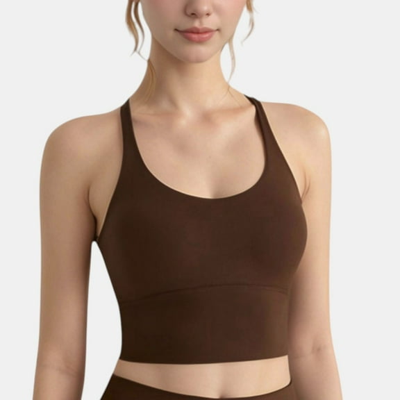 Women's Longline Sports Bra with Scoop Neck and Thin Strap Design for Yoga and Low Impact Workouts - Large, Brown