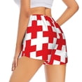 thumbnail image 2 of Uemuo Red Cross 1 Pattern Women's Athletic Shorts High Waisted Running Shorts with Liner Pockets Gym Elastic Workout Shorts-Medium, 2 of 9