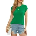 thumbnail image 3 of Uvplove 2025 Womens Cap Sleeve Top Hollow Out Knit Short Tee Shirts Tunic Bright Green-S, 3 of 12