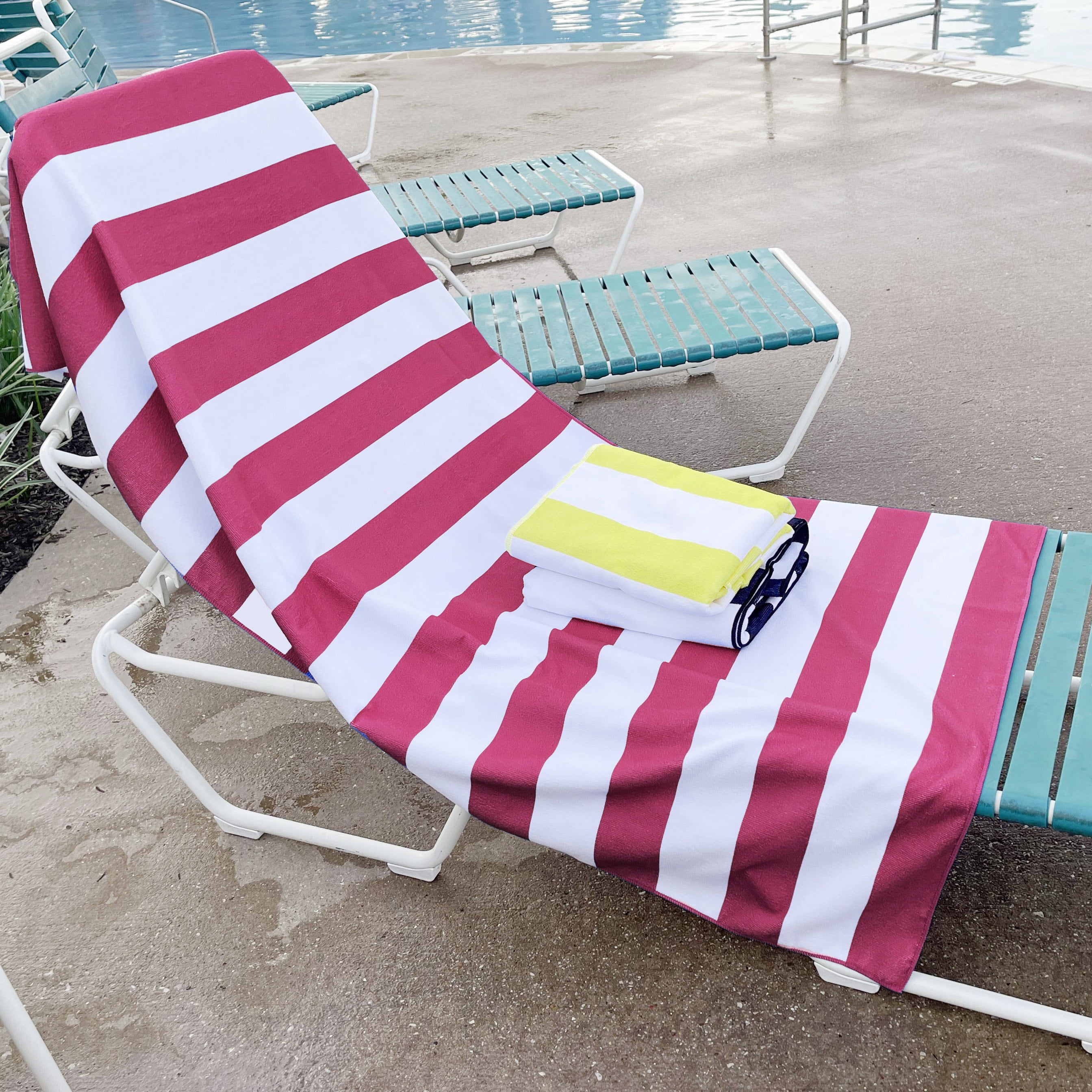 Allgala Oversize 40x70 Inch (1x1.8M) Cabana Stripe Design Microfiber Beach Towel-Fuchsia (Pack of 2)-BT81241