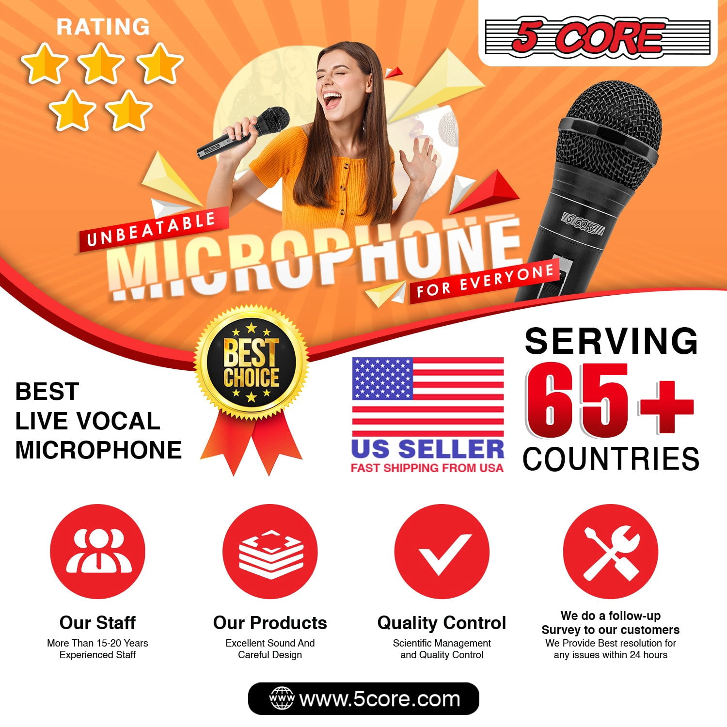 5Core XLR Microphone Dynamic Mic Karaoke Singing Studio Mics Handheld Microfono