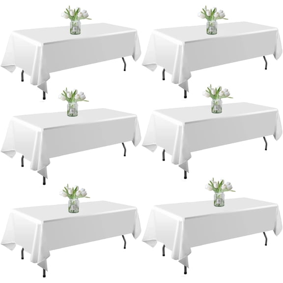 Multipurpose 6 Pack White Tablecloths 60X102 Inch for Dining Wedding Banquets