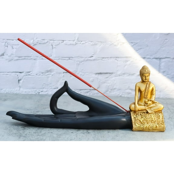 Feng Shui Yoga Shunya Mudra Golden Buddha Palm Hand Incense Burner Figurine
