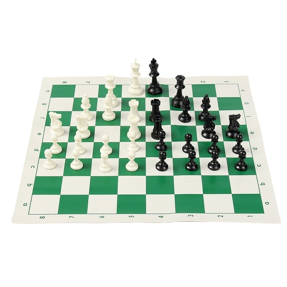 32 pieces Plastic Tournament Chess Set Roll Mat w/ Bag Camping Travel 
