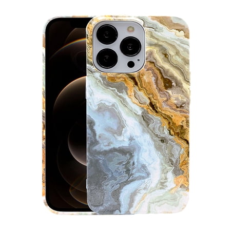KIQ iPhone 13 Pro Case Womens Fashion Slim Cell Phone Case Protective Cover (Watercolor Gold Grey)