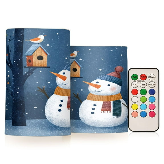 Electronic Candle Light Combination 3x5In, 3x4In Flameless Candle Plastic Festive Decoration Party Christmas Decoration Christmas Snowmen and Bird