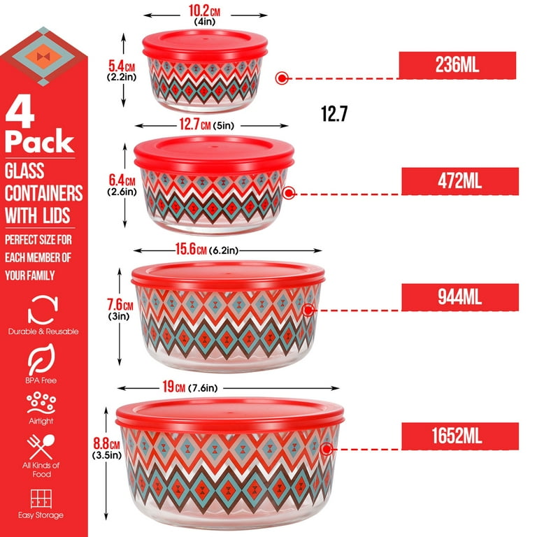 MasterTop Home Kitchen Patterned Glass Jar Storage Organizer Bowl, Red