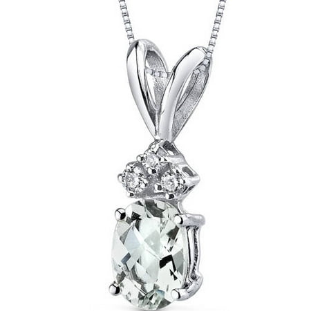 Oravo 0.75 Carat T.G.W. Oval-Cut Green Amethyst and Diamond Accent 14kt White Gold Pendant, 18