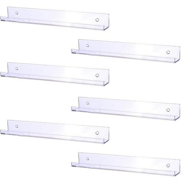 JM Paquete de 6 estantes acrílicos, estante de pared flotante de 15 pulgadas para habitación de niños, estantes para exhibición de cuadros, estantes Funko Pop, almacenamiento de juguetes, estantes transparentes JM