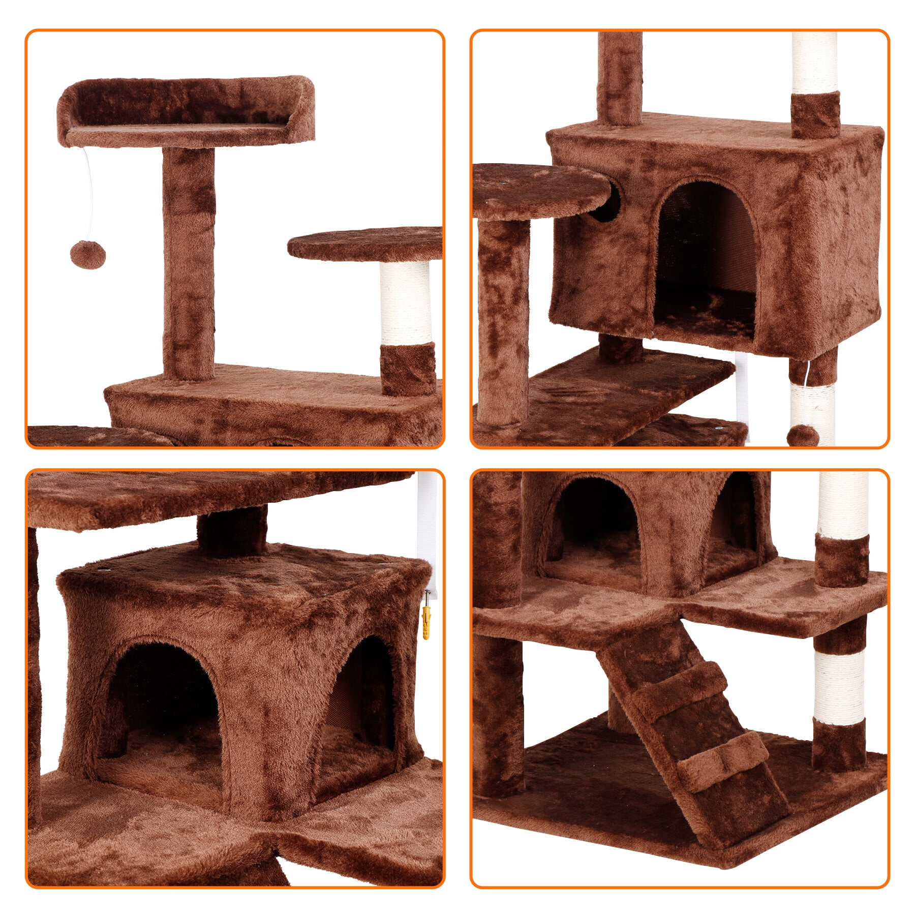 HomGarden 53'' Multi-Level Cat Tree Condo Cat Tower W/Scratching Posts & Plush Perch, Brown