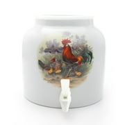 Rooster with Chicks Porcelain Water Beverage Dispenser Crock - 2.2 Gallons | Lead Free