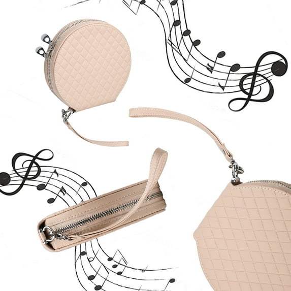 ELezay CD Case PU Leather Diamond Design DVD Storage Round 20/32 Disc Capacity Portable CD Holder with Hand Strap for Car Travel Home Beige